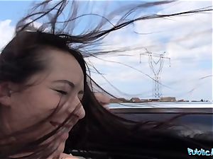 PublicAgent molten black haired Russian plowed on a car