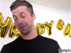 teenager gulps hefty load and rigid bday Surprise