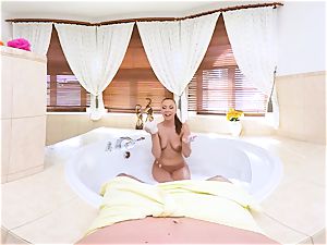 VR PORN-Hot dark haired tear up and deep-throat In the super-fucking-hot bathtub